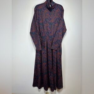 Vintage Lands’ End Paisley Maxi Dress Mock Neck Cotton Prairie Dress Made USA XL
